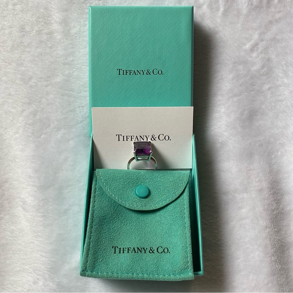 Tiffany & Co. Sparkers Amethyst Emerald Cut Cocktail Ring Sterling Silver